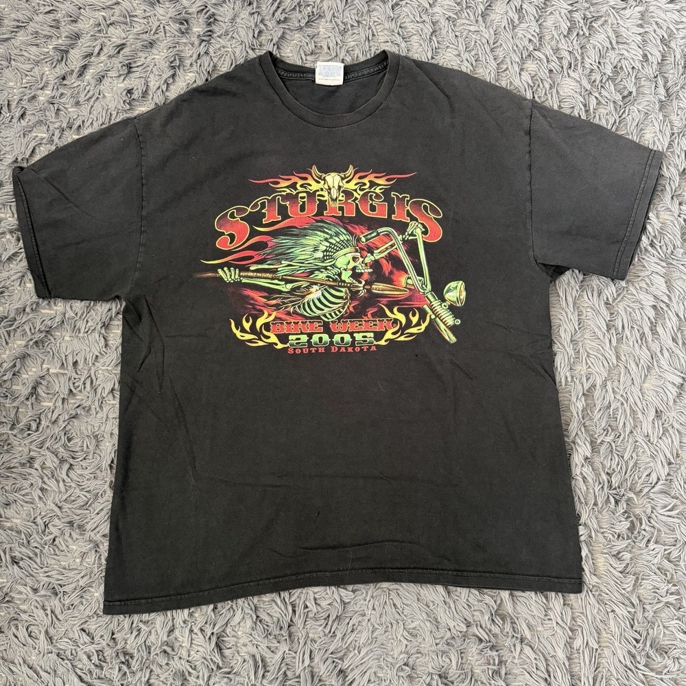 Vintage 2005 Sturgis Bike Week Shirt. Mens Size Xl Flame Skull  Faded Thrashed